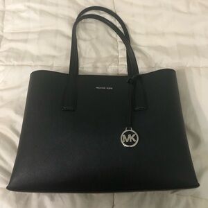 Michael Kors Black Saffiano Tote with Silver MK Charm